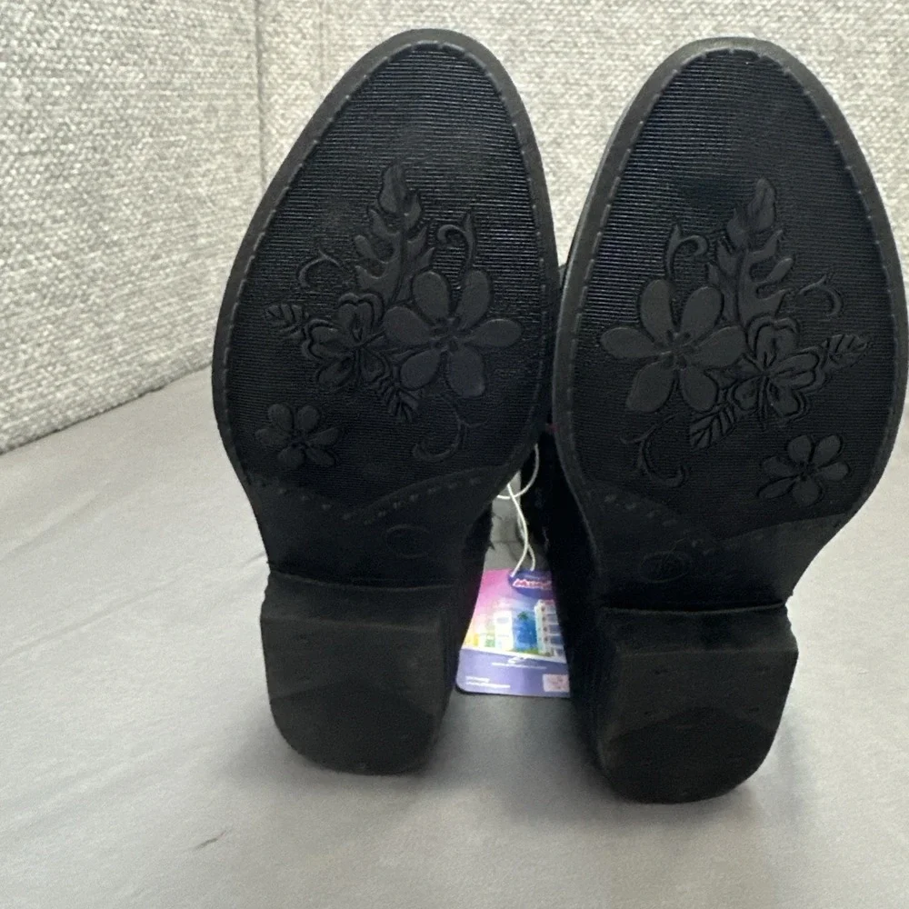 Disney Jr. Minnie Mouse Girls‎ Size 11 Med Cowboy Boots Faux Leather Black Pink